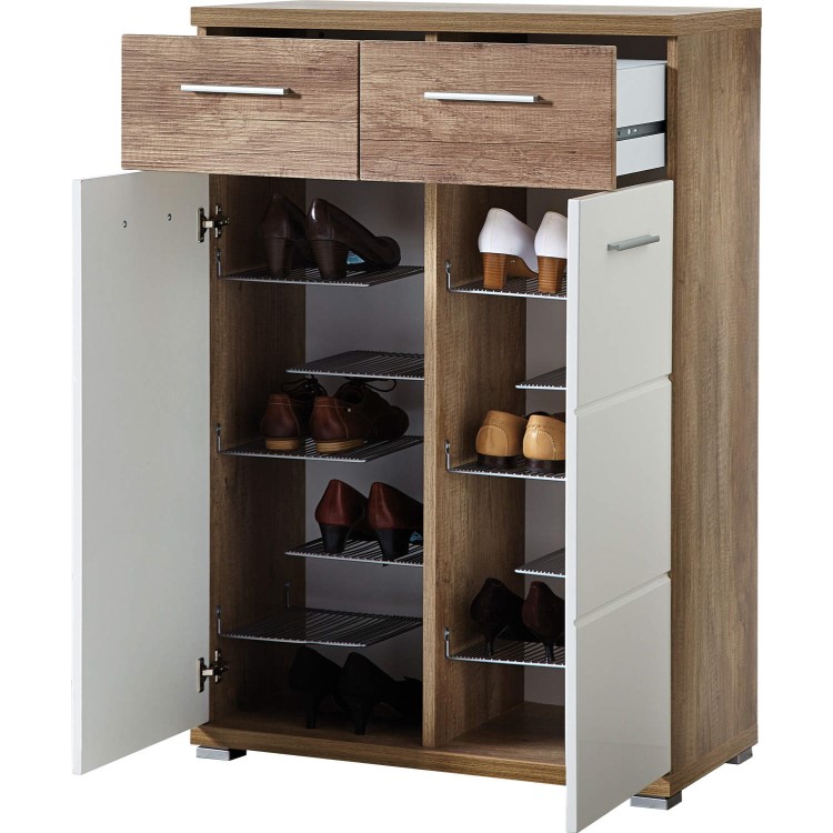 GRADE A3 - Germania Center Shoe Cabinet in Oak and White - 12 Pairs