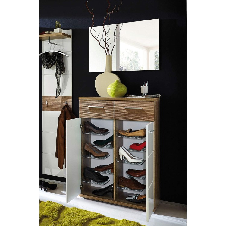 GRADE A3 - Germania Center Shoe Cabinet in Oak and White - 12 Pairs