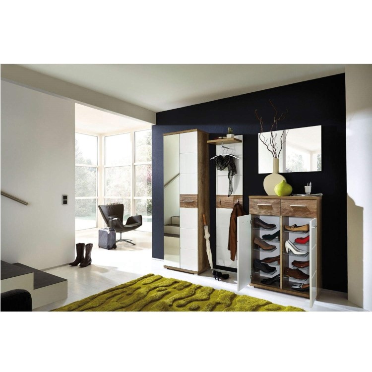 GRADE A3 - Germania Center Shoe Cabinet in Oak and White - 12 Pairs