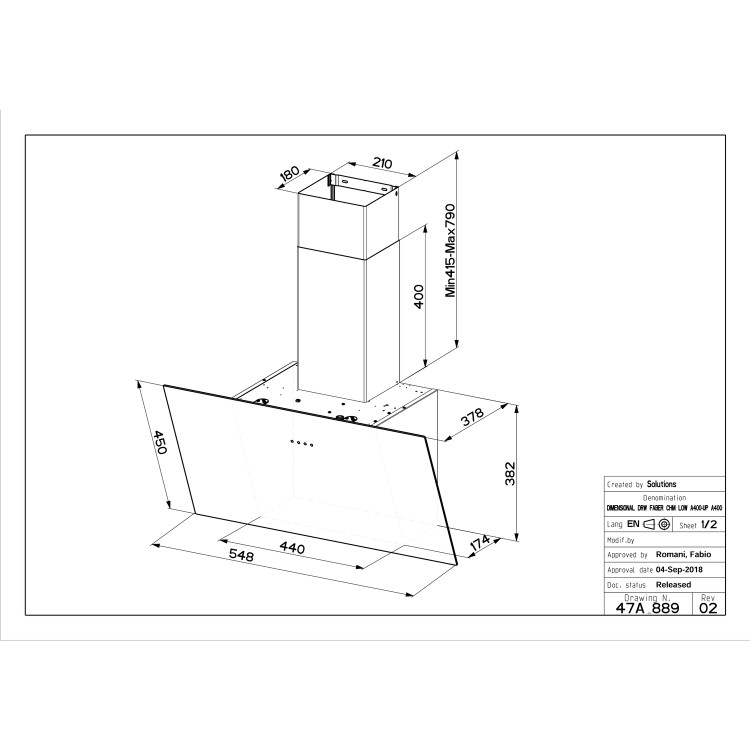 Refurbished Faber Tweet EG8 BK A55 55cm Angled Cooker Hood Black Glass