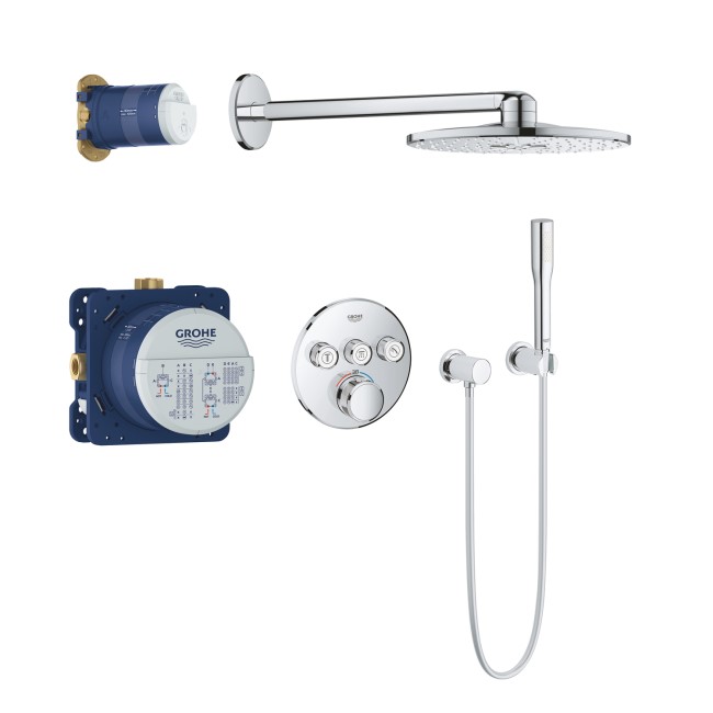 Grohe Grohtherm Concealed Thermostatic Mixer Shower with Wall Mounted Shower Head & Pencil Handset