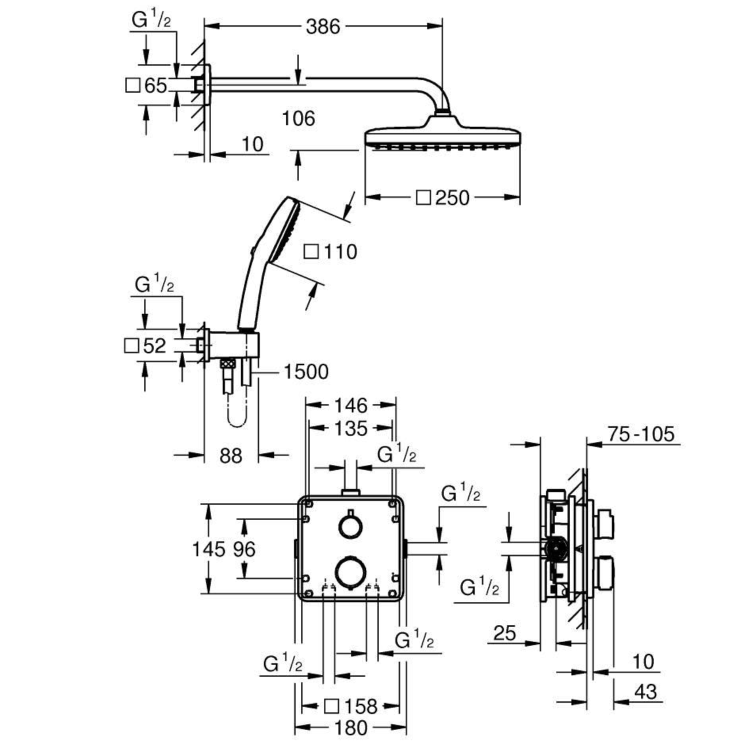 GRADE A1 - GROHE QuickFix Precision Thermostat Concealed shower system with Vitalio Comfort 250