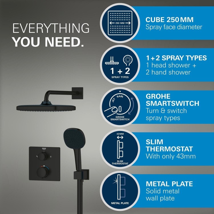 GRADE A1 - GROHE QuickFix Precision Thermostat Concealed shower system with Vitalio Comfort 250