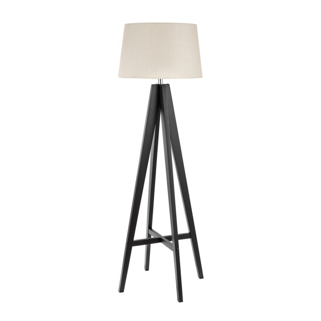 Tripod Floor Lamp with Dark Wood Base & Cream Shade - Searchlight