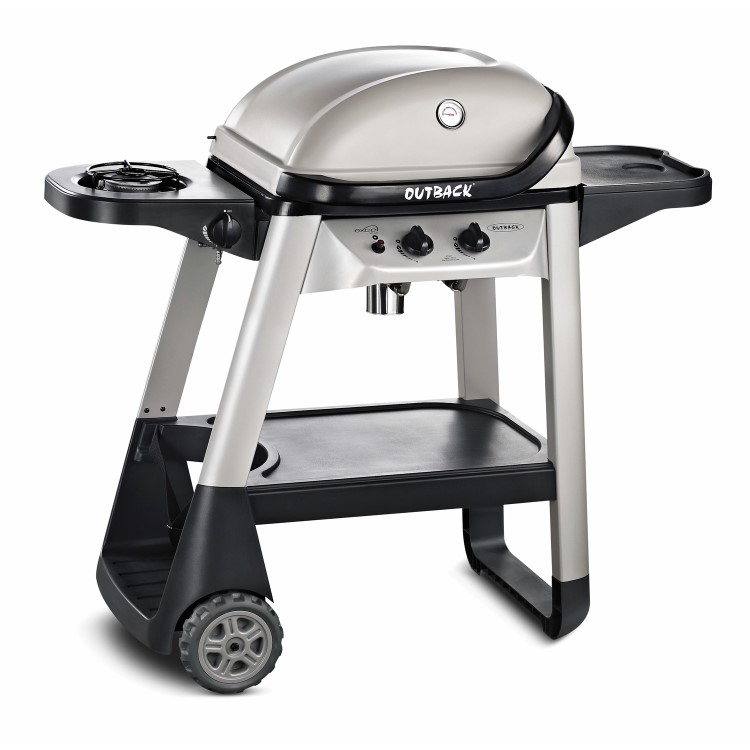 Outback Excel 300 - 2 Burner Gas BBQ Grill with Side Burner - Silver