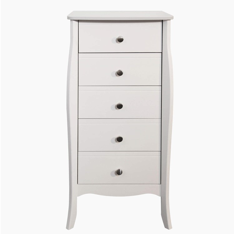 Steens Baroque Narrow 5 Drawer Chest in White 