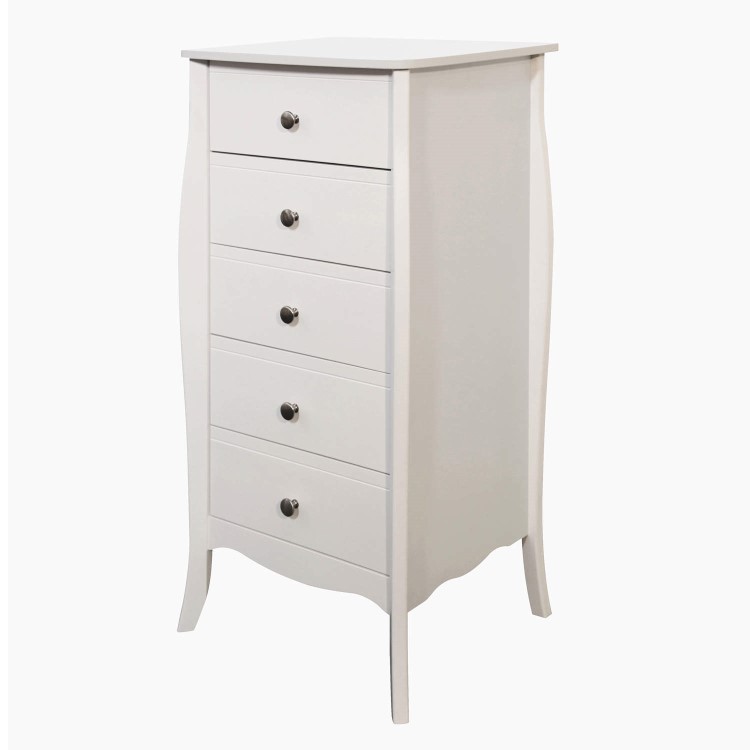 Steens Baroque Narrow 5 Drawer Chest in White 