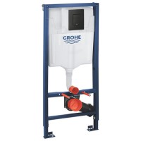 GRADE A1 - Grohe Solido 1.13m 3-in-1 Set Support Frame for Wall Hung WC with Black Flush Plate