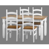Dining Table with 4 Chairs in White & Solid Pine - Corona