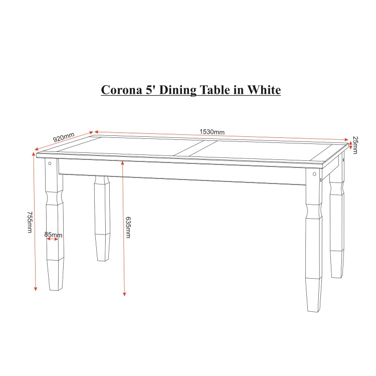 Dining Table with 4 Chairs in White & Solid Pine - Corona