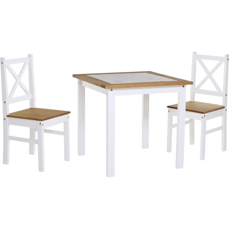 Seconique Salvador Tile Top Dining Table and 2 Chairs in White and Pine