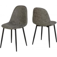 Set of 2 Grey Faux Leather Dining Chairs - Athens