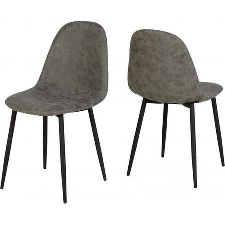 Set of 2 Grey Faux Leather Dining Chairs - Athens