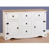 Seconique Corona White Painted Sideboard with 2 Doors &amp; 5 Drawers with Waxed Pine Top