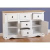 Seconique Corona White Painted Sideboard with 2 Doors &amp; 5 Drawers with Waxed Pine Top