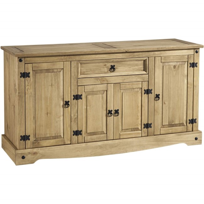 Seconique Corona Waxed Pine Sideboard with 4 Doors & 1 Drawer with Black Handles