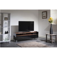 Techlink Panorama PM160W+ Walnut Top with Black Carcass Extended Height to hold a soundbar with IR Friendly Drop Down Doors venitlated cable management 1600mm wide suitable for screens up to 80"