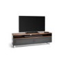 Techlink Panorama PM160W+ Walnut Top with Black Carcass Extended Height to hold a soundbar with IR Friendly Drop Down Doors venitlated cable management 1600mm wide suitable for screens up to 80"
