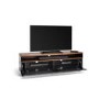 Techlink Panorama PM160W+ Walnut Top with Black Carcass Extended Height to hold a soundbar with IR Friendly Drop Down Doors venitlated cable management 1600mm wide suitable for screens up to 80"