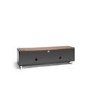 Techlink Panorama PM160W+ Walnut Top with Black Carcass Extended Height to hold a soundbar with IR Friendly Drop Down Doors venitlated cable management 1600mm wide suitable for screens up to 80"