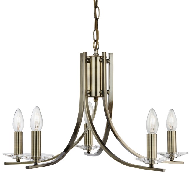 Chandelier with 5 Lights & Antique Brass - Ascona