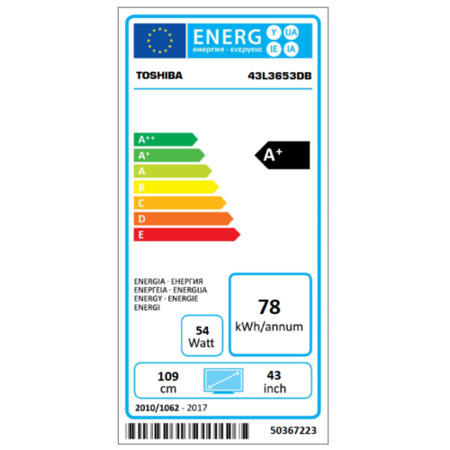 Toshiba 43L3653DB 43" 1080p Full HD Smart LED TV with Freeview HD and Freeview Play