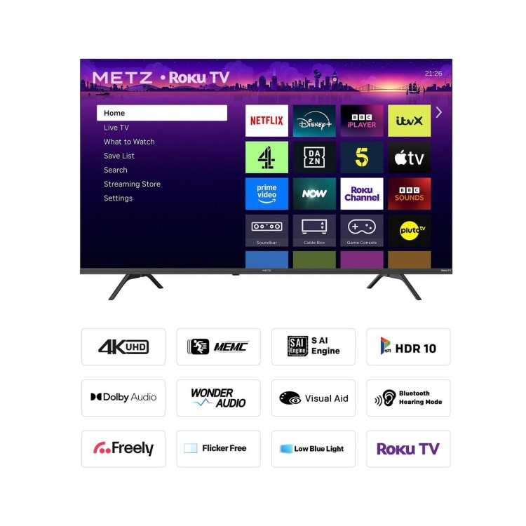 Metz 55MRF6000ZUK 55" 4K UHD Smart TV – DLED Roku & Freely