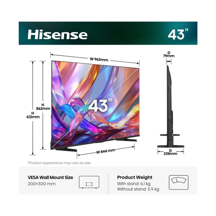 Hisense 43Q7STUK 43 Inch 4K QLED Smart TV – Ultra HD HDR Freely & Dolby Vision