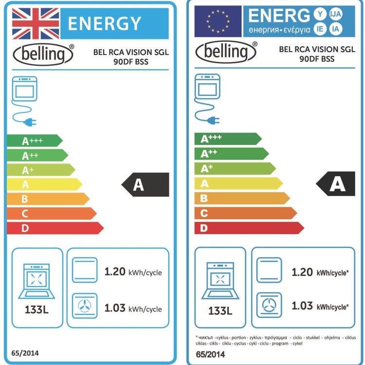 Belling Vision Single Cavity 90cm Dual Fuel Range Cooker - Black & Silver Steel