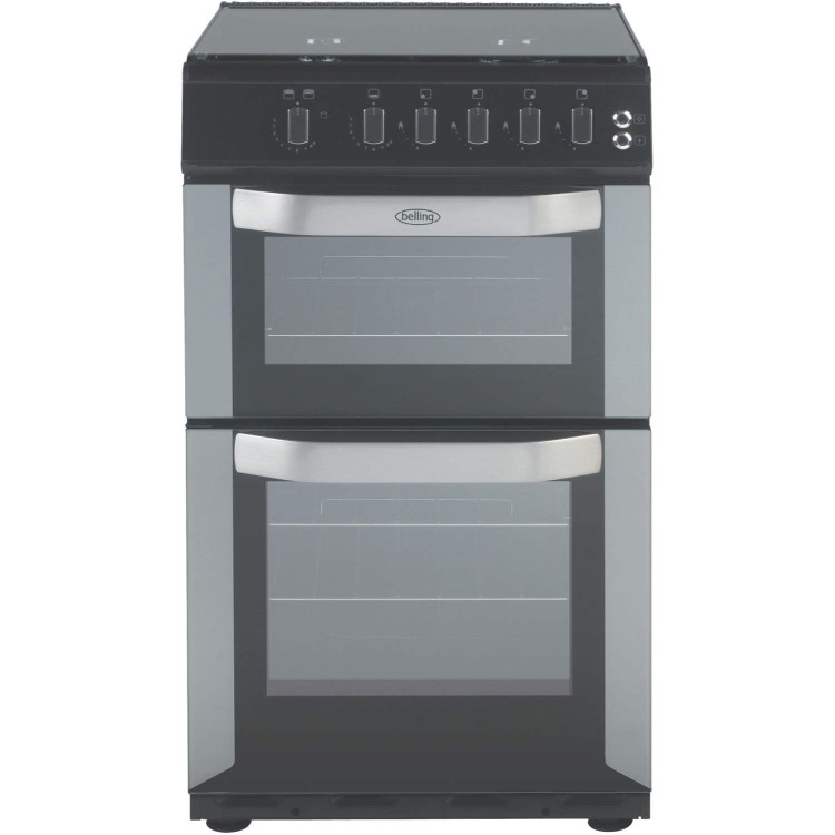 Belling FSG50DO 50cm Double Oven Gas Cooker With Enamel Pan Stands - Silver