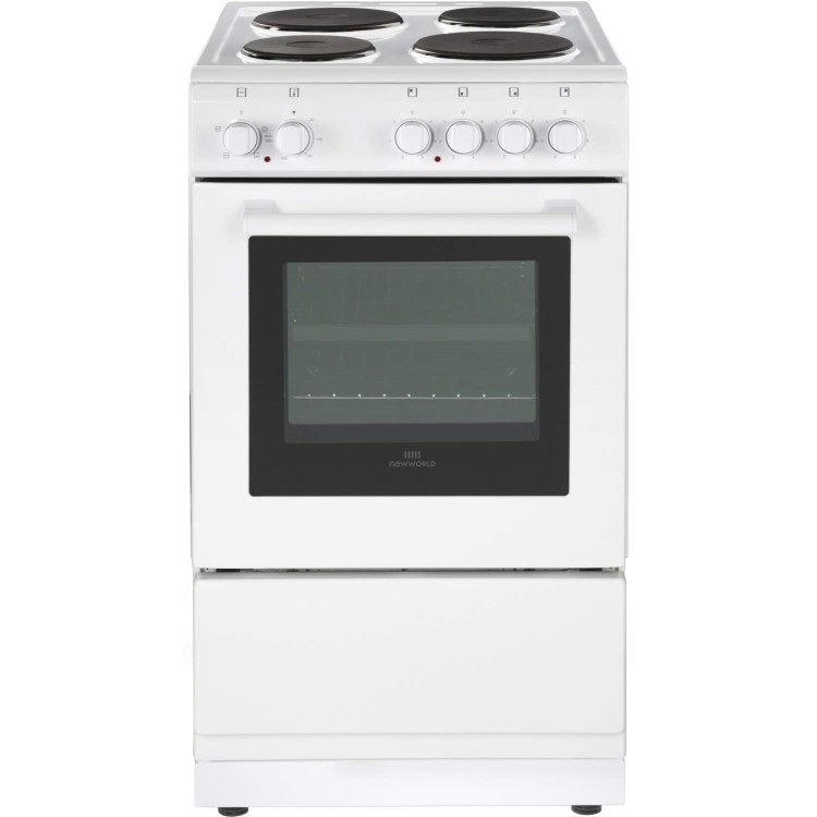 New World 50ES Single Oven Electric Cooker With Solid Plate Hob White