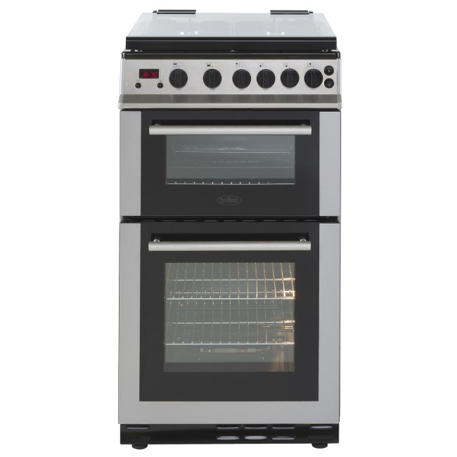 Belling FS50GDOLM 50cm Double Oven Gas Cooker With Lid - Stainless Steel