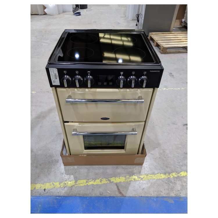 Refurbished Belling Farmhouse 60E 60cm Double Oven Electric Mini Range Cooker With Ceramic Hob Cream