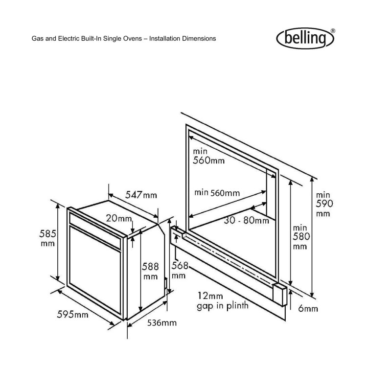 Belling BI60GSTA Built-in Gas Single Oven - Stainless Steel