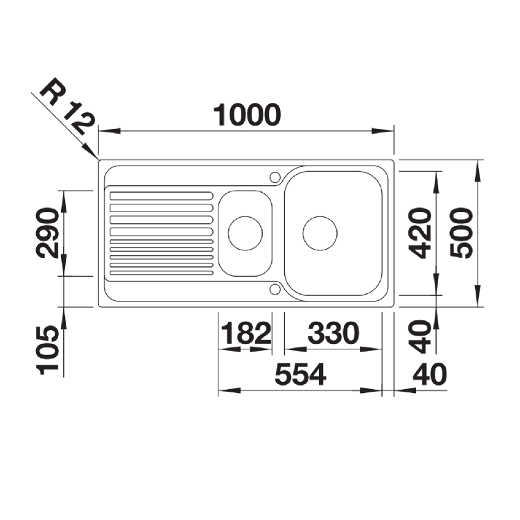 GRADE A2 - 1.5 Bowl Inset Chrome Stainless Steel Kitchen Sink - Blanco Tipo 45-S