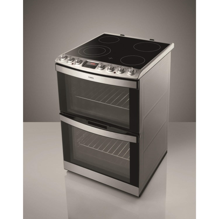 AEG 47102V-MN 60cm Electric Double Oven Cooker With Ceramic Hob Stainless Steel
