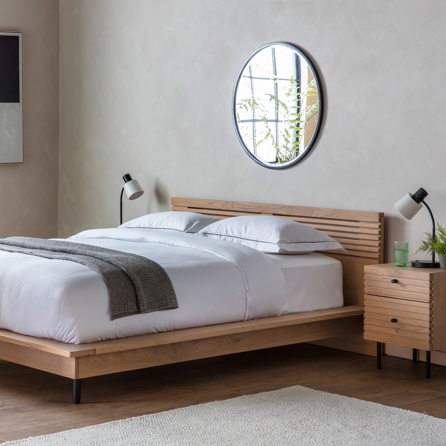 Oak and Black Metal Japandi King Size Bed Frame Okayama Caspian House
