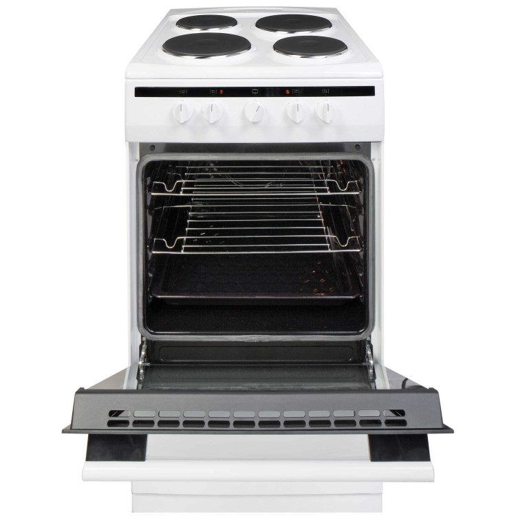 Amica 50cm Electric Cooker With Solid Plate Hob - White