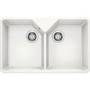Blanco Villae Farmhouse Dual Bowl Undermount Ceramic Kitchen Sink - White