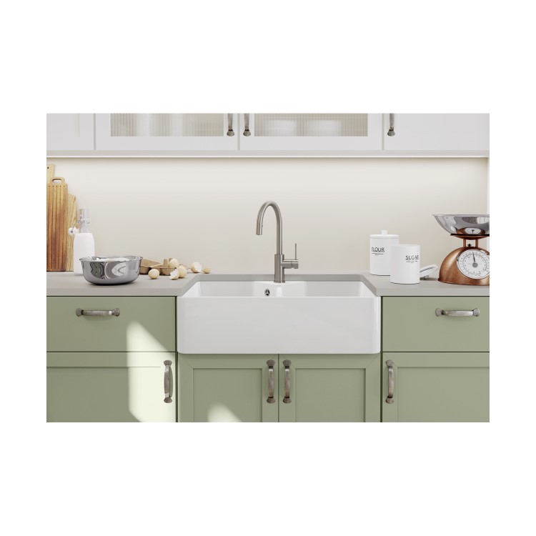 Blanco Villae Farmhouse Dual Bowl Undermount Ceramic Kitchen Sink - White