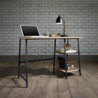 Industrial Office Desk Black Frame Oak Effect Top
