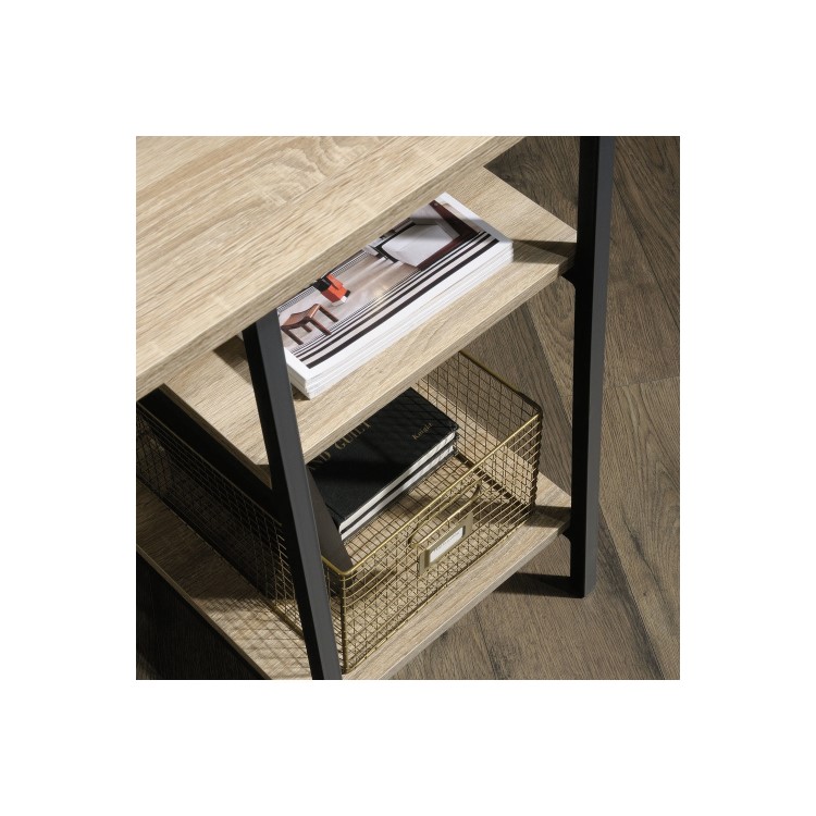 Industrial Office Desk Black Frame Oak Effect Top