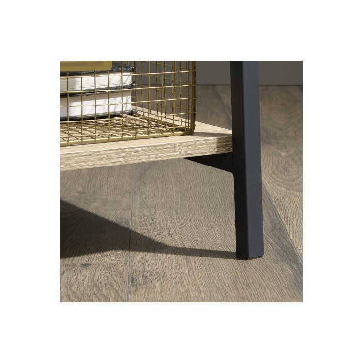 Industrial Office Desk Black Frame Oak Effect Top