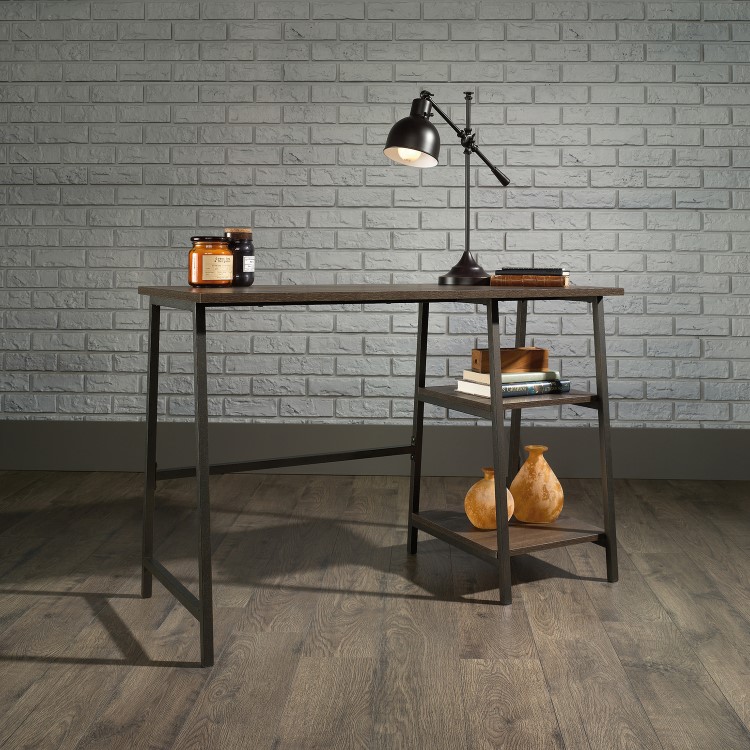 Industrial Desk Black Frame Smoked Oak Effect Top
