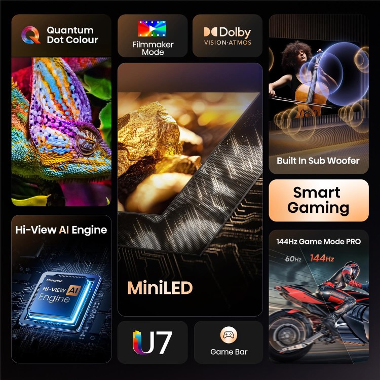 Hisense U7QTUK 55 inch Smart 4K Ultra HD Mini-LED TV