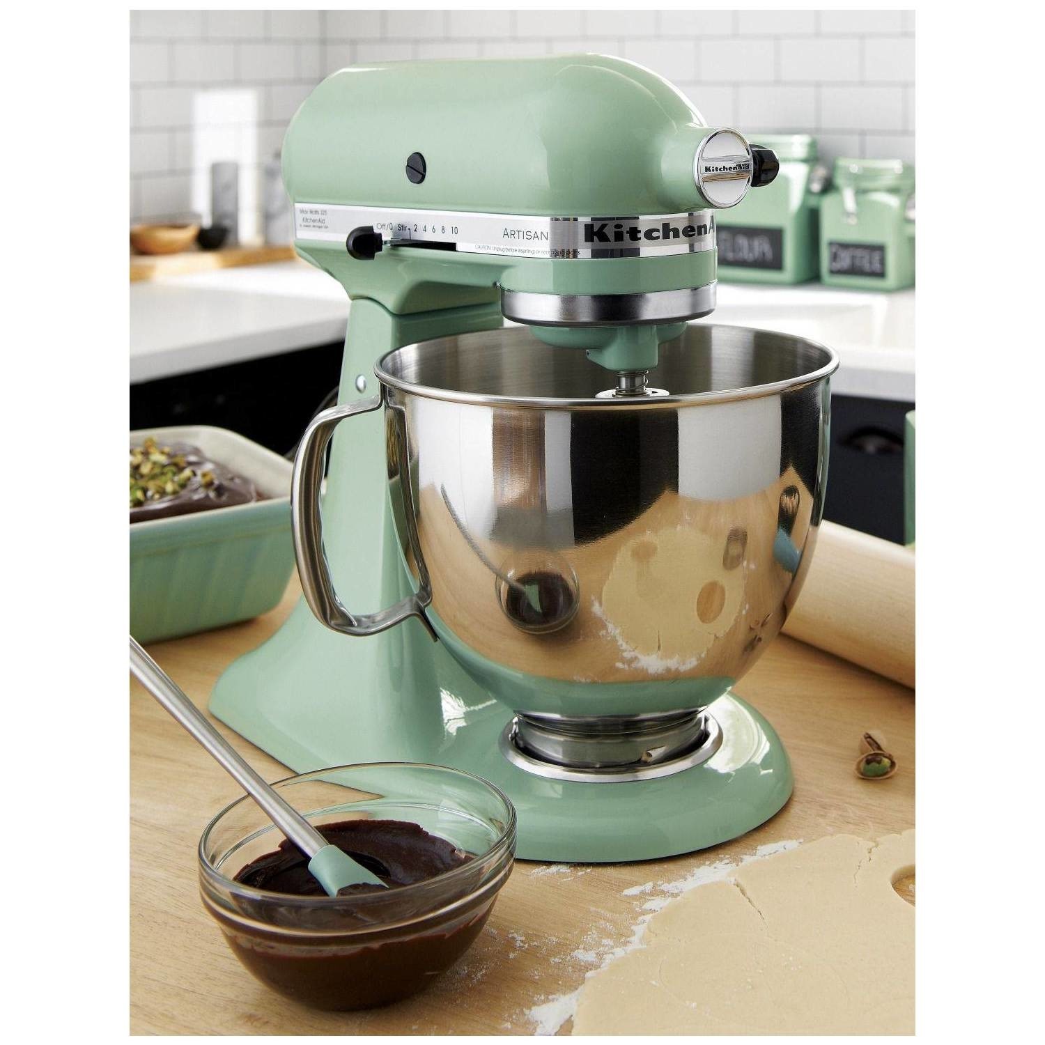 KitchenAid KSM150PSAQ Artisan Aqua Sky Teal 5-Quart Tilt-Head Stand Mixer +  Reviews, Crate & Barrel