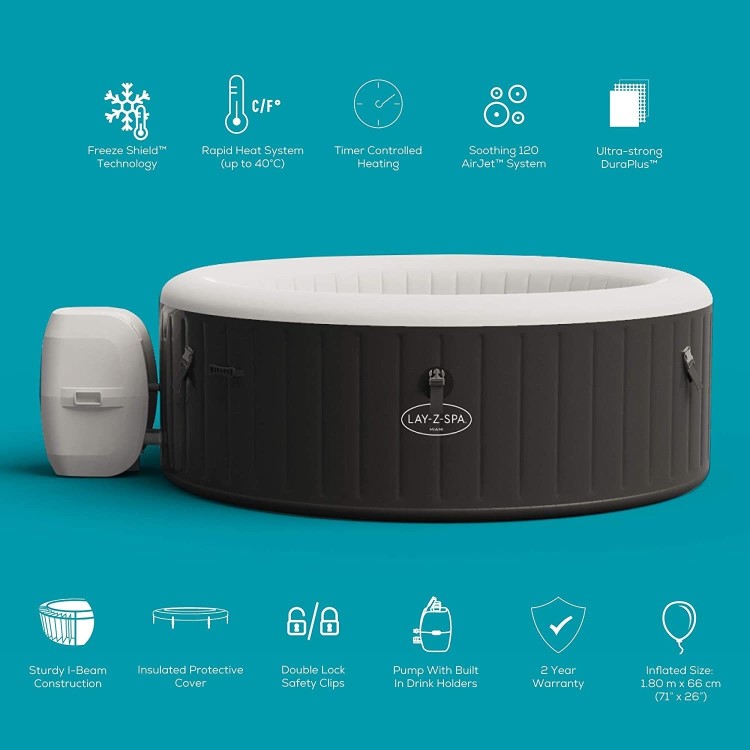 Lay-Z Spa AirJet Miami 4 Person Inflatable Hot Tub in Black - Box Opened