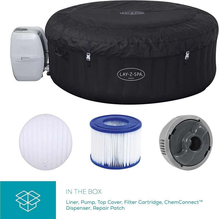 Lay-Z Spa AirJet Miami 4 Person Inflatable Hot Tub in Black - Box Opened