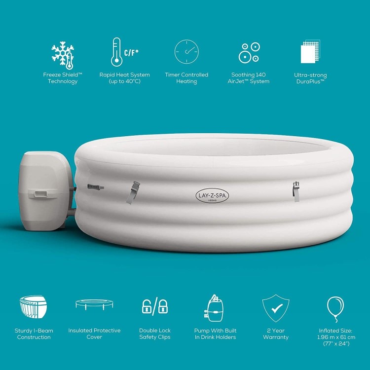 GRADE A1 - Lay-Z-Spa AirJet Vegas 6 Person Hot Tub in White