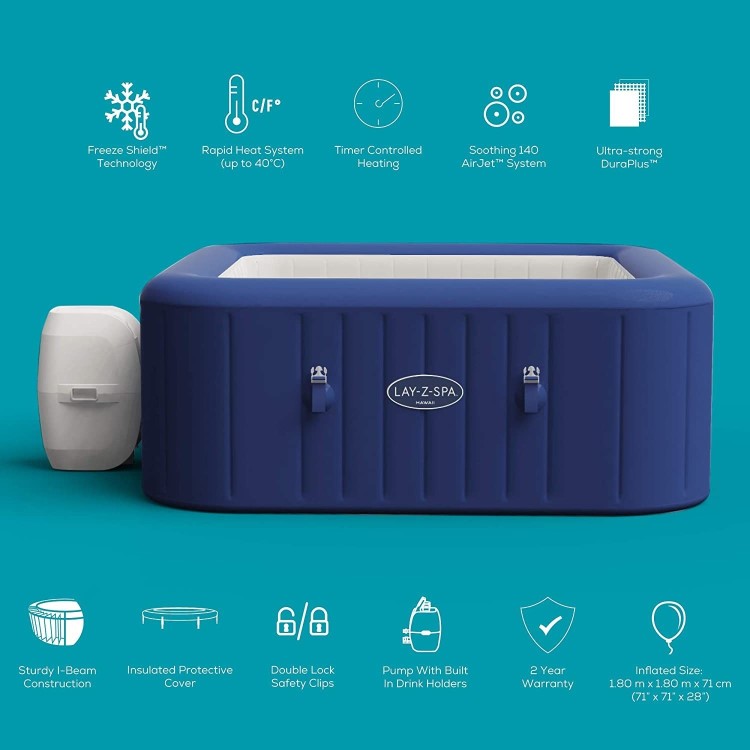 Lay-Z Spa AirJet Hawaii 6 Person Hot Tub in Blue